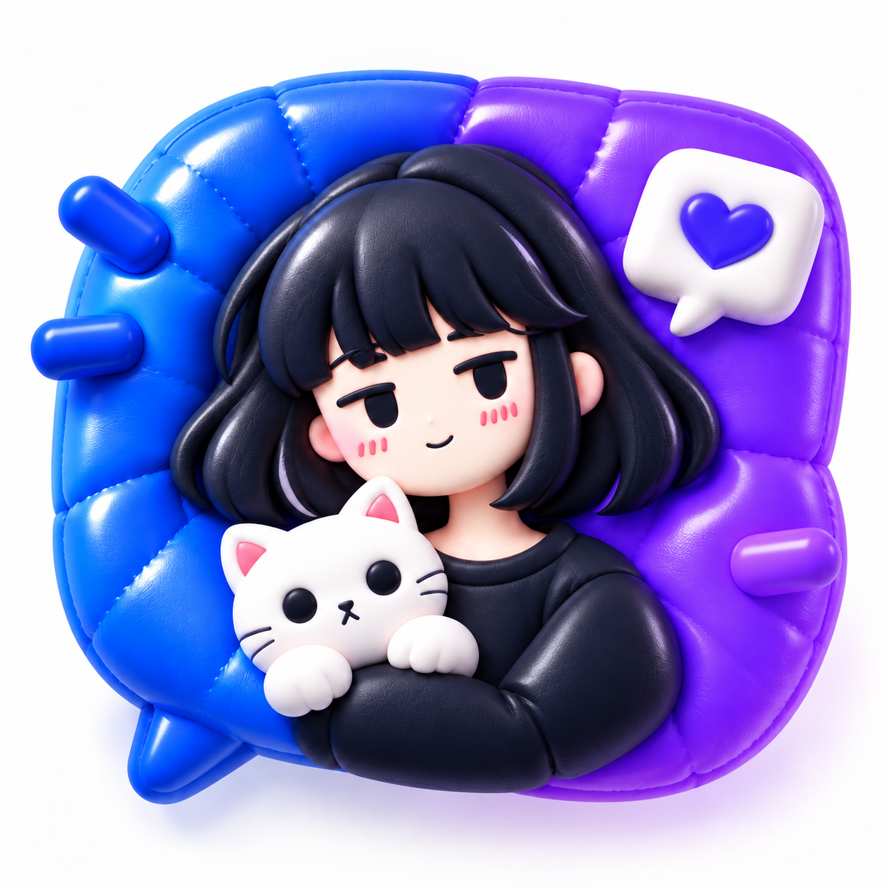 黄涵抱着猫的 3D 插画头像